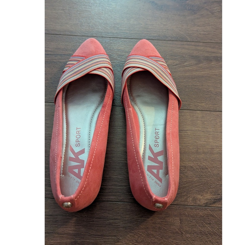 Anne Klein AK Sport Alise Coral Pink Pointed Toe Flats Multi-Color Strap 8M - Picture 4 of 5